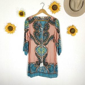 Entro Boho Tunic Dress Damask Bright Colorful size medium